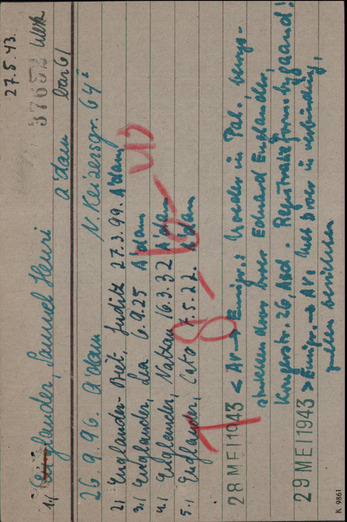 Joodse Raadkaart (voorzijde) bron: Kamp Westerbork.  