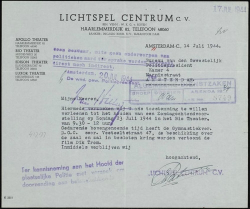 Speeltuinvereniging Amsterdam Oost nog op 9 januari 1944. Bron: Stadsarchief Amsterdam (SAA): inventarisnummer 5225 – 4833.  