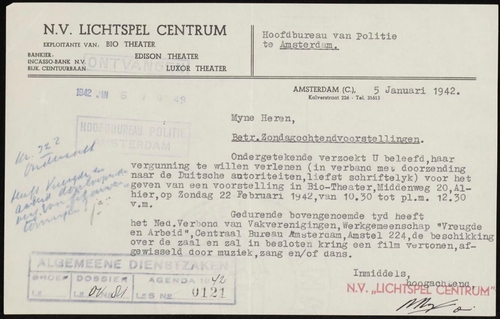 Aanvraag door het Nederlands Verbond van Vakverenigingen, januari 1942. Bron: Stadsarchief Amsterdam (SAA): inventarisnummer 5225 – 4833.  