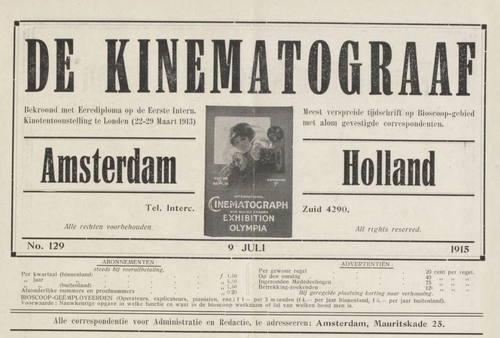 De kinematograaf; met bijblad De film-best geredigeerde en meest verspreide tijdschrift op bioscoopgebied, 1915, no 129, 09-07-1915   