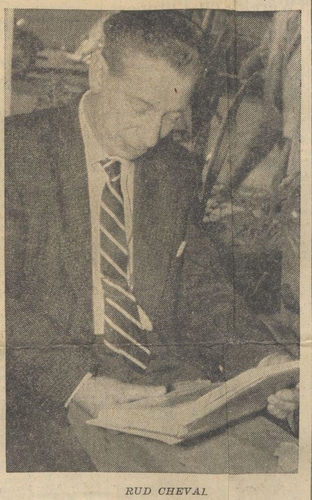 Foto uit het artikel over de carrière van Rud Cheval. Bron: De Waarheid van 28-02-1957.   