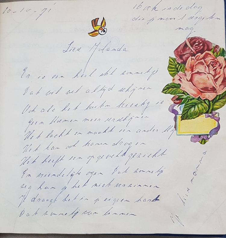 Jolanda Wentholt, Maar mijn lieve mams Joke schreef het mooiste gedichtje in mijn album.  
