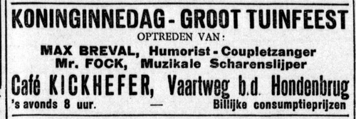 Advertentie vanwege Koninginnedag met Max Breval en mr. Fock. De Gooi- en Eemlander: van 30-08-1927  