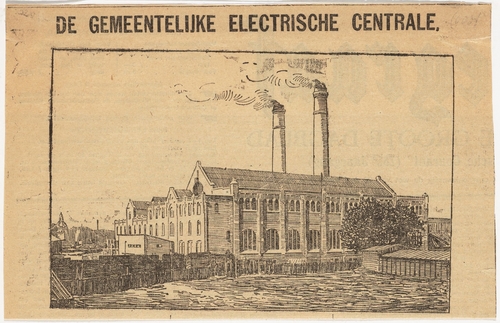 Tekening van de Gemeentelijke Elektrische Centrale, ca. 1904, langs de Hoogte Kadijk 202. Bron: Beeldbank SAA  