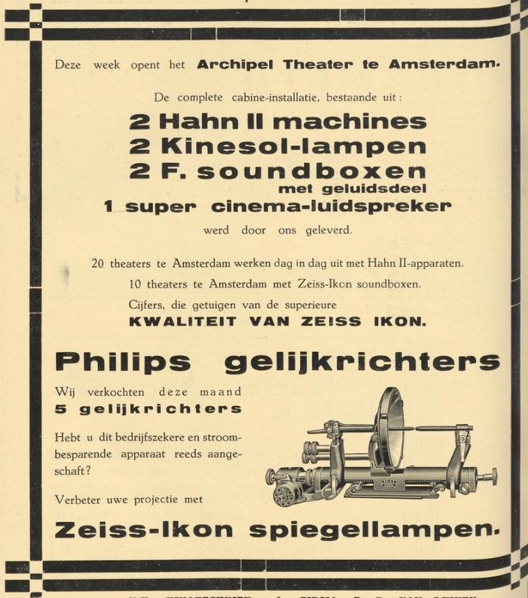 Advertentie i.v.m. Archipel Theater, bron: Nieuw weekblad voor de cinematografie, jrg 12, 1934, no 26, 30-03-1934  