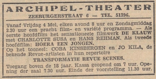 Adv. voor film en toneel, bron: De Tribune van 05-05-1934  
