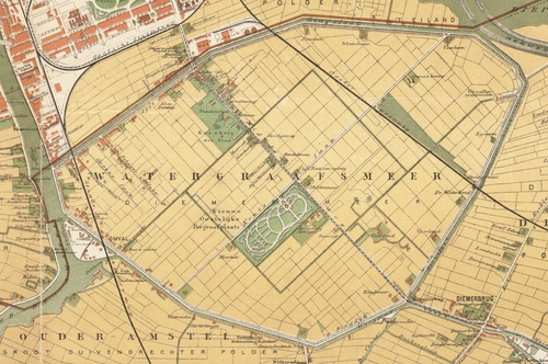 Watergraafsmeer in 1896. Uitsnede uit kaart van Amsterdam.  Collectie Atlas Kok, Archief Amsterdam  