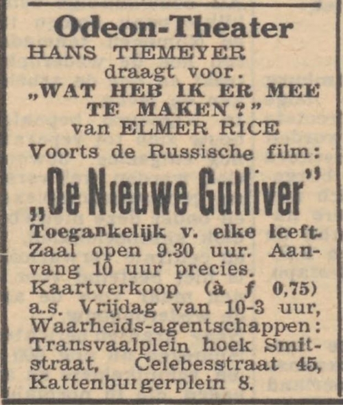 Advertentie voor optreden en Russische film in Odeon. Bron: De Waarheid van 06-11-1945  