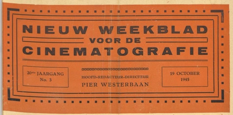 Nieuw weekblad voor de cinematografie, voorblad. Datering: jrg 20, 1945, no 3, 19-10-1945  