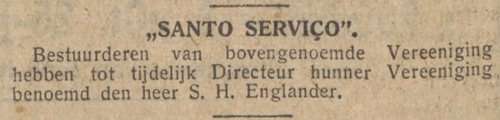 Santo benoemt Samuel tot dirigent, bron: het NIW van 23-11-1928  