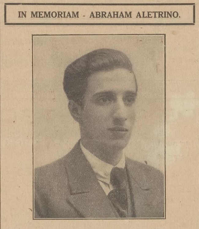 In Memoriam A. Aletrino, protretfoto, bron: het Centraal Blad voor Isr. In Nederland van 12-07-1929   