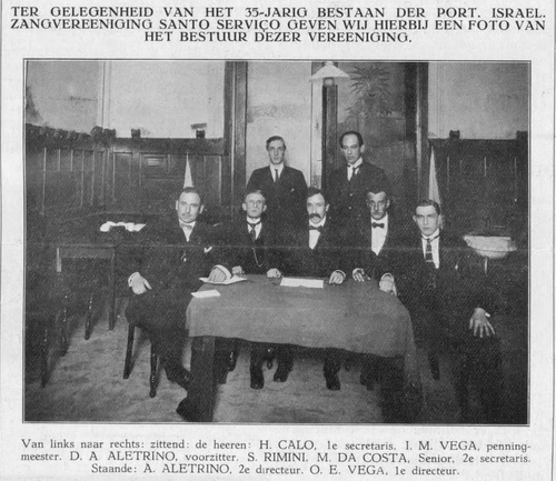 Het bestuur van Santo Serviço in 1921. bron: het Centraal blad voor Israëlieten in Nederland van 23-12-1921  