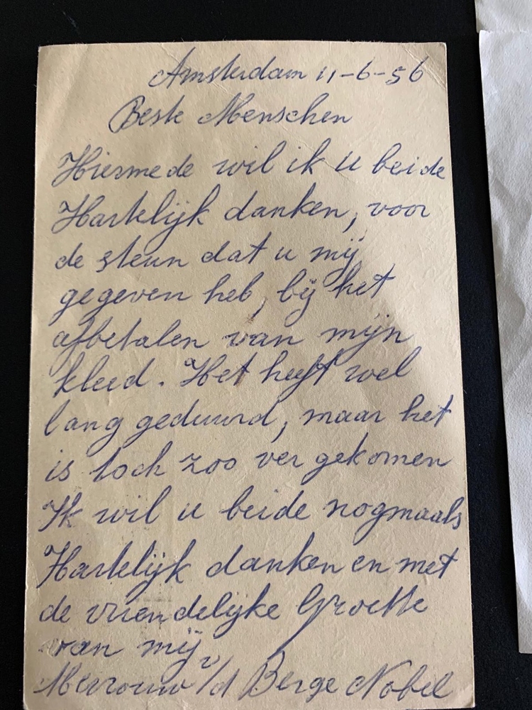 Bedankkaartje van een klant uit 1956  