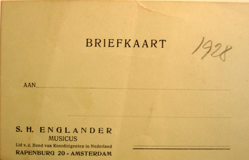 Briefkaart met opdruk van Samuel Englander, bron: Inventaris NIHS nr. 714.  
