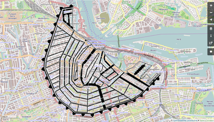 Kaart Amsterdam met bolwerken  
