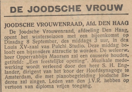 Englander is bij de Joodsche Vrouwenraad in Den Haag, bron: het NIW van 04-09-1931  