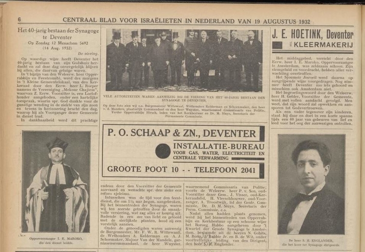 Englander en koor aanwezig in Deventer i.v.m. de viering van het 40-jarige bestaan van de synagoge, bron: het Centraal Blad van 19-08-1931  