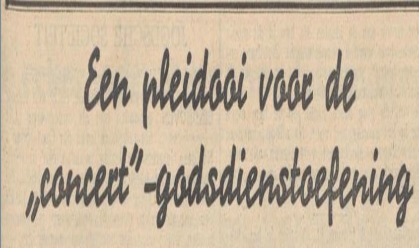 Kop van een beschouwend artikel “een pleidooi voor de concert – godsdienstoefening”, bron: het Nieuw Israëlitisch weekblad van 17-01-1936  