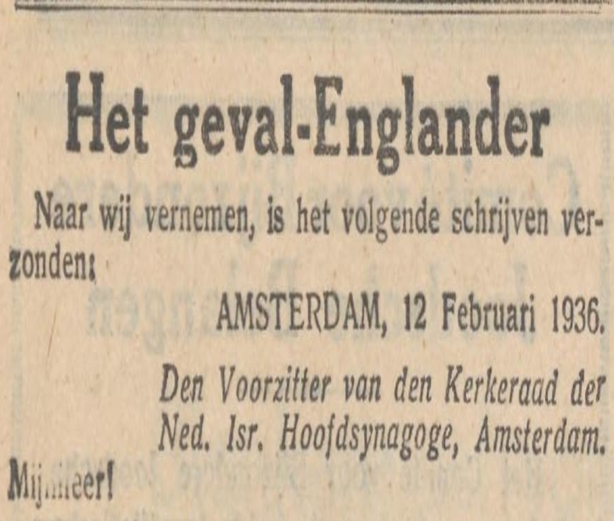 “Het geval Englander”, bron: het Nieuw Israëlitisch weekblad van 14-02-1936  