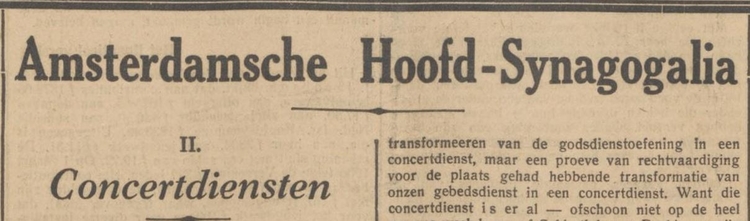 Amsterdamsche Hoofd – Synagogalia II Concertdiensten. Bron: het NIW van 05-06-1936  