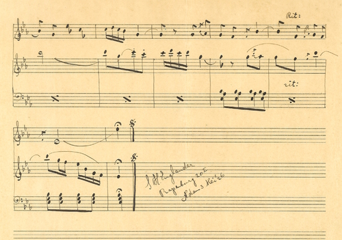 Bladmuziek (fragment) van "Le biniou" door S.H. Englander getransponeerd, 05-03-1926. Bron: het JHM  
