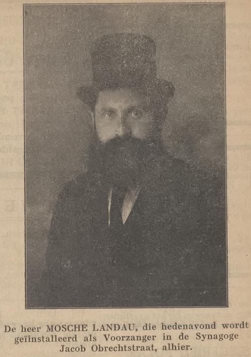 Foto van de voorzanger Landau in de Jacob Obrecht Synagoge, bron: Centraal blad voor Israëlieten in Nederland van 20-09-1929  