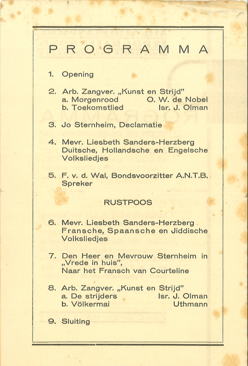Programma uit het programmaboekje voor de bijeenkomst van de Algemene Nederlandsche Typografenbond van 7 juni 1932, bron: het JHM.  