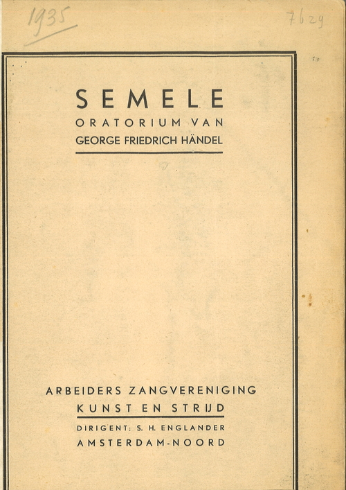 Programmaboekje (voorblad) van Semele van G.F. Händel door Kunst en Strijd, bron: JHM.   