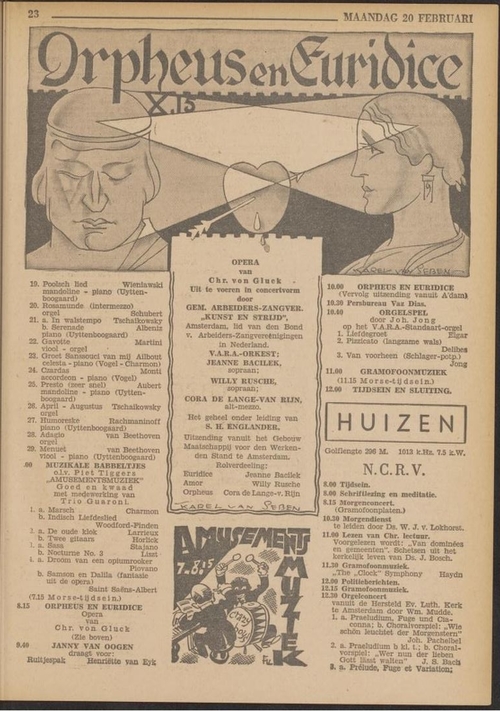 Aankondiging van de opera in ‘concertvorm’. Bron: De radiogids; officieel orgaan van de Vereeniging van Arbeiders-Radio-Amateurs (VARA), jrg 7, 1933, no 16, 18-02-1933  