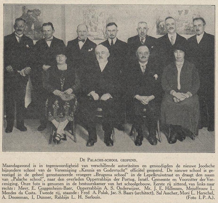 Opening van de Palacheschool, afgebeeld het hoofdbestuur van Kennis en Godsvrucht, bron: De vrijdagavond; joodsch weekblad jrg 6, 1929, no 23, 06-09-1929  