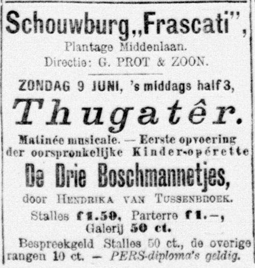 Opvoering van de Kinderoperette in Frascati, bron: De Telegraaf van 05-06-1895  