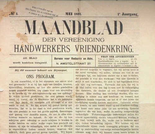 Voorblad van het eerste nummer van De Handwerksman, bron IISG.  