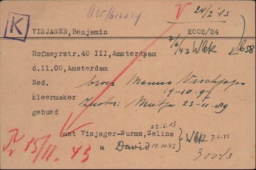 Kaart Joodse Raad van Benjamin Visjager, bron: Arolsen Archives  