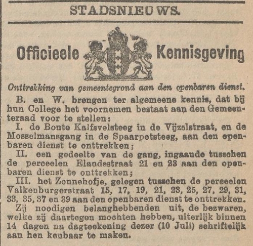Bericht over het Zonnehofje, bron: Het nieuws van den dag : kleine courant van 13-07-1901  