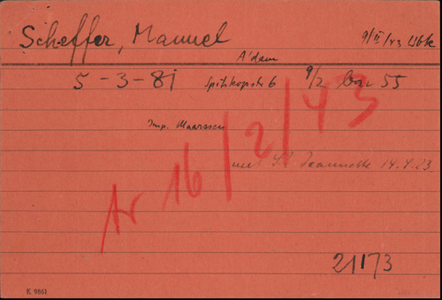 Joodse Raadkaart 1 van Manuel Scheffer, bron: Arolsen Archives  