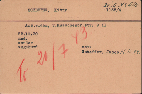 Joodse Raadkaart van Kitty Scheffer, bron: Arolsen Archives  