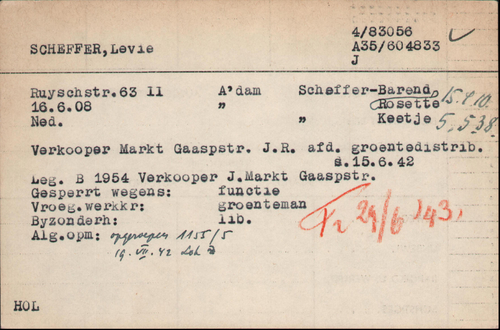 Joodse Raadkaart van Levie Scheffer 1, bron: Arolsen Archives  