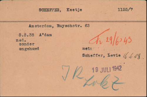 Joodse Raadkaart van Keetje Scheffer, bron: Arolsen Archives  