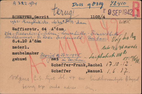Joodse raadkaart van Gerrit Scheffer, bron: Arolsen Archives  