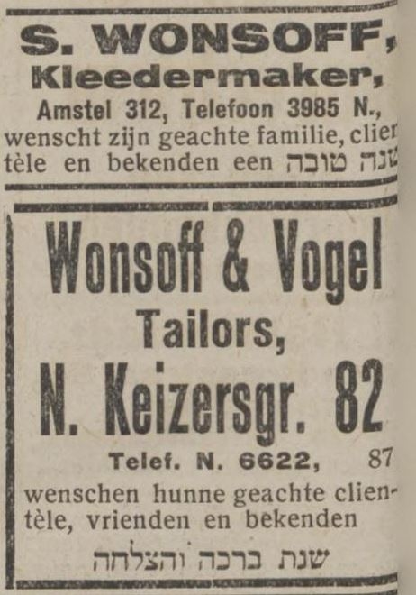 Advertentie voor Wonsoff & Vogel, bron: het NIW van 10 september 1920  