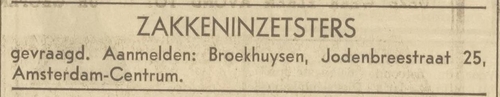 Advertentie voor Broekhuysen in de Jodenbreestraat, bron: Het Volk van 27 november 1939  