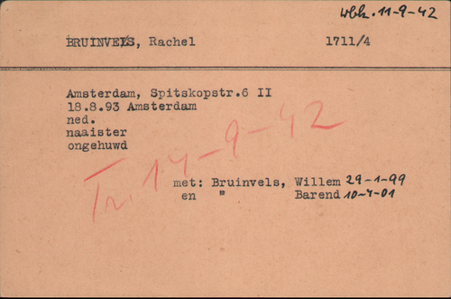 Kaart Joodse Raad van Rachel Bruinvels, bron: Arolsen Archives  