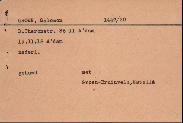 Kaart Joodse Raad (1) van Salomon Groen, bron: Arolsen Archives  
