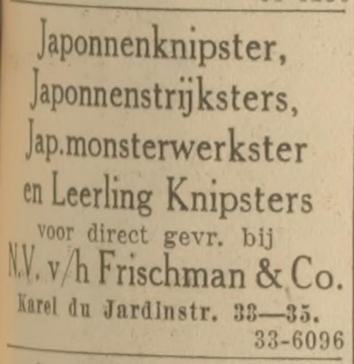 Advertentie voor Frischman & C0, bron: De courant Het nieuws van den dag van 12-03-1935  