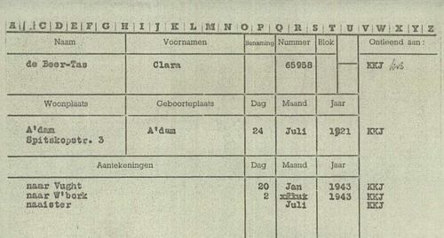 Registratiekaart Vught over transport naar Westerbork (Clara en Louis), bron: Arolsen Archives  