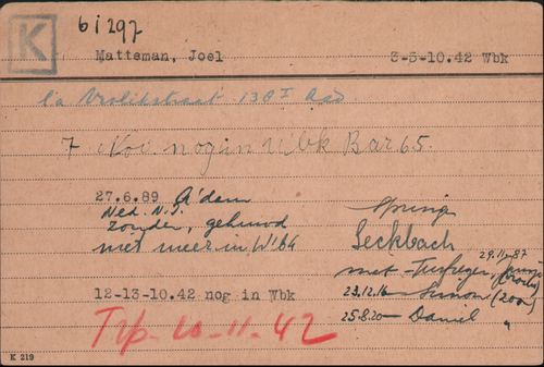 Joodse Raadkaart Joël Matteman, bron: Arolsen Archives.  