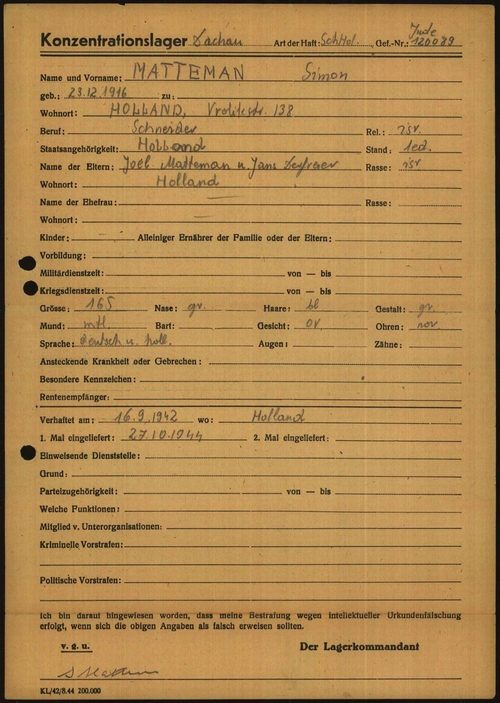 Kaart van Simon Matteman (kleinzoon) mbt KL Dachau (3). Bron: Arolsen Archives.  