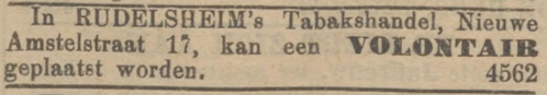 Advertentie voor Rudelsheim Tabakshandel, bron: het Nieuw Israelietisch weekblad van 22-12-1905  
