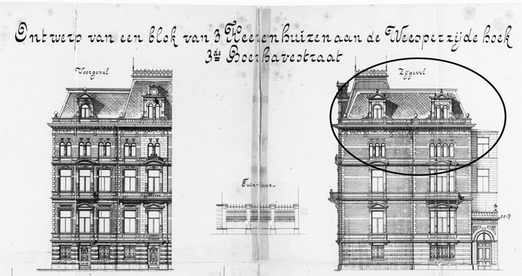 Bouwtekening Ruyschstraat 1884 - Bron: Stadsarchief Amsterdam / Gendt, A.L. van (Dolf, 1835-1901, architect)  