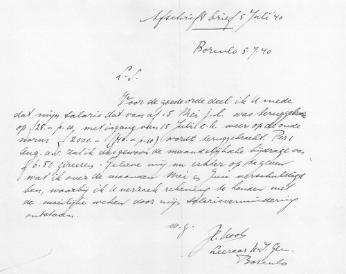 Brief van Hartog Noot, gedateerd op 5 juli 1940, bron: dossier Gem. Bureau voor Maatschappelijke Steun, SAA.  